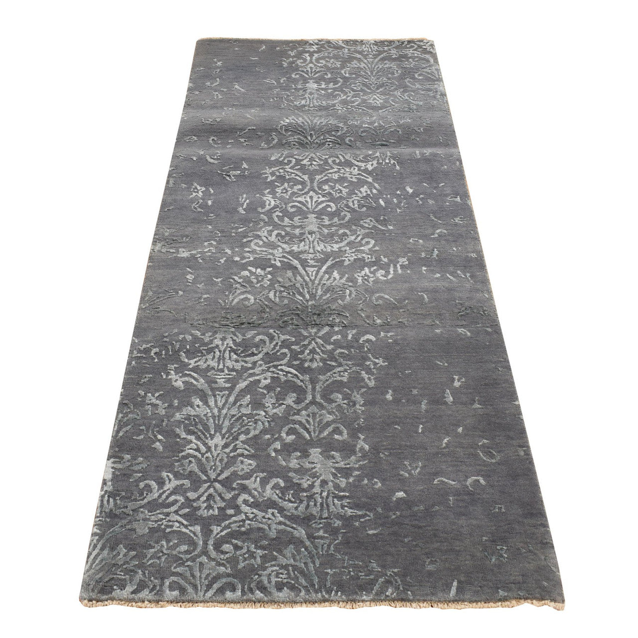Gray 2'6" x 6'9" Transitional Hand knotted Wool/Silk Rug - Sku: O087330
