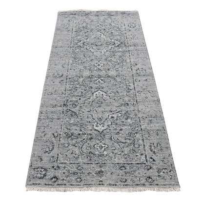 Transitional Wool & Silk Hand Knotted Rug Grey No Border 2.6X6.0 -O087331