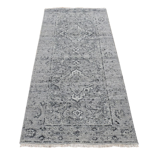 Transitional Wool & Silk Hand Knotted Rug Grey No Border 2.6X6.0 -O087331