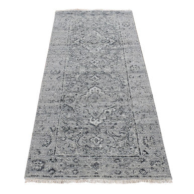 Transitional Wool & Silk Hand Knotted Rug Grey No Border 2.6X6.0 -O087331