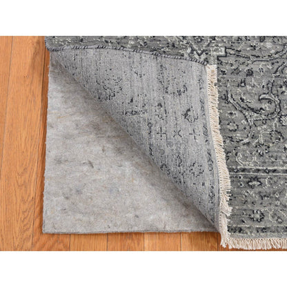 Transitional Wool & Silk Hand Knotted Rug Grey No Border 2.6X6.0 -O087331