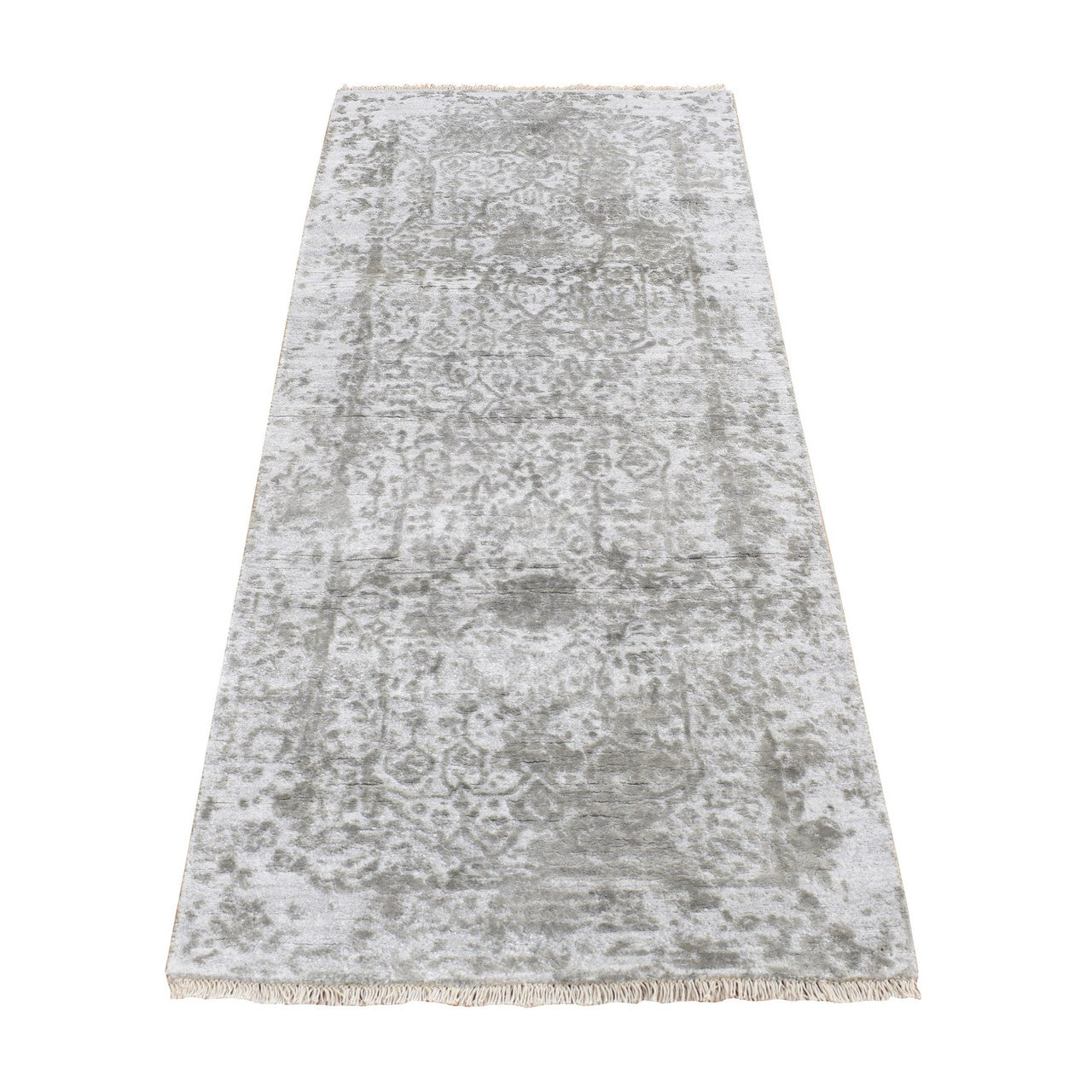 Gray 2'7" x 6'0" Transitional Hand knotted Wool/Silk Rug - Sku: O087333