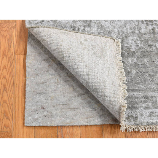 Transitional Wool & Silk Hand Knotted Rug Grey No Border 2.7X6.0 -O087333