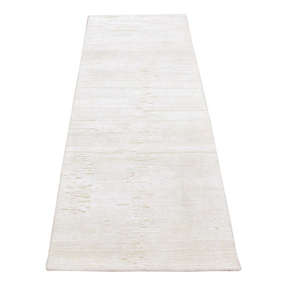 Modern and Contemporary Wool & Silk Hand Knotted Rug Ivory No Border 2.6X6.5 -O087335