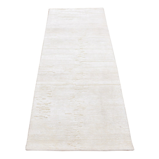 Modern and Contemporary Wool & Silk Hand Knotted Rug Ivory No Border 2.6X6.5 -O087335