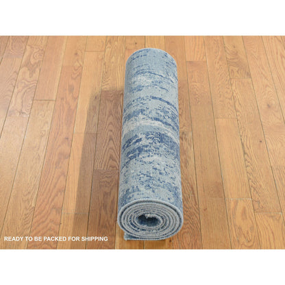 Modern and Contemporary Wool & Silk Hand Knotted Rug Blue No Border 2.7X6.1 -O087336