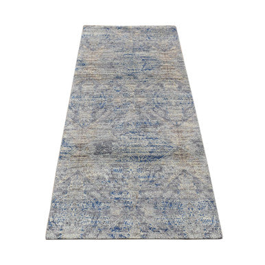 Transitional Wool & Silk Hand Knotted Rug Blue No Border 2.6X6.0 -O087337