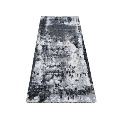 Modern and Contemporary Wool & Silk Hand Knotted Rug Black No Border 2.7X6.2 -O087339