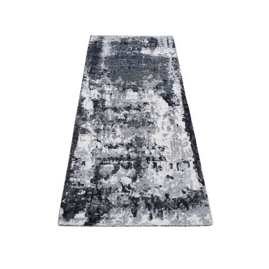 Modern and Contemporary Wool & Silk Hand Knotted Rug Black No Border 2.7X6.2 -O087339