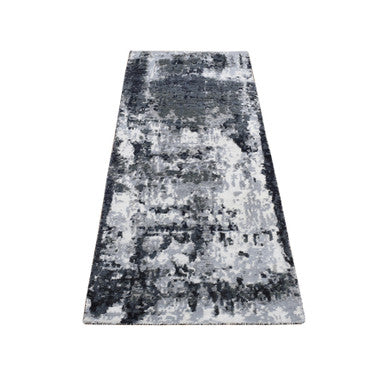 Modern and Contemporary Wool & Silk Hand Knotted Rug Black No Border 2.7X6.2 -O087339