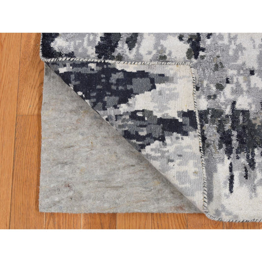 Modern and Contemporary Wool & Silk Hand Knotted Rug Black No Border 2.7X6.2 -O087339