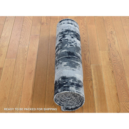 Modern and Contemporary Wool & Silk Hand Knotted Rug Black No Border 2.7X6.2 -O087339