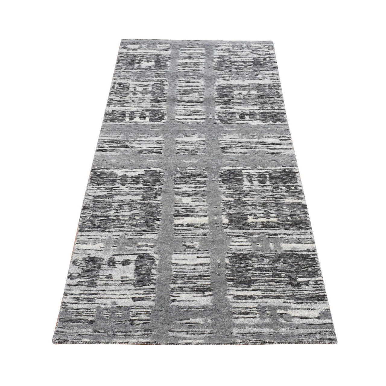 Gray 2'7" x 6'0" Modern and Contemporary Hand knotted Wool Rug - Sku: O087340