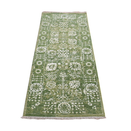 Transitional Wool & Silk Hand Knotted Rug Green Green 2.6X6.0 -O087344