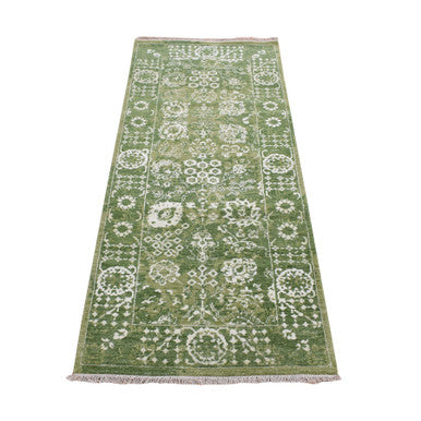 Transitional Wool & Silk Hand Knotted Rug Green Green 2.6X6.0 -O087344