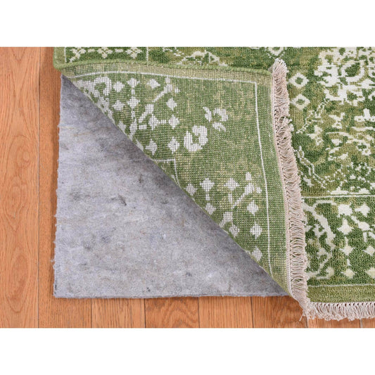 Transitional Wool & Silk Hand Knotted Rug Green Green 2.6X6.0 -O087344