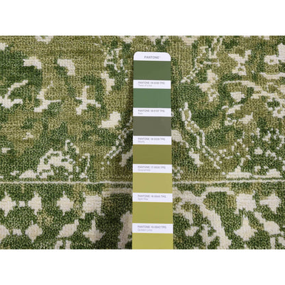 Transitional Wool & Silk Hand Knotted Rug Green Green 2.6X6.0 -O087344