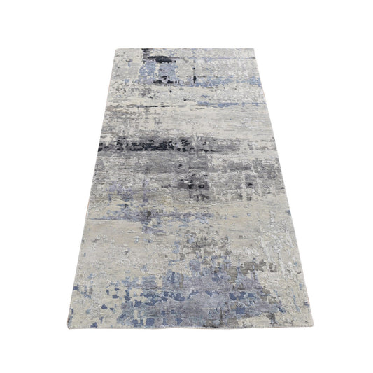 Modern and Contemporary Wool & Silk Hand Knotted Rug Grey No Border 2.7X5.9 -O087345