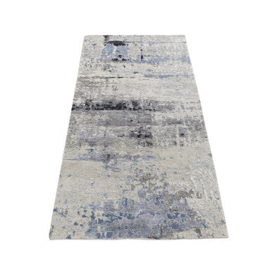 Modern and Contemporary Wool & Silk Hand Knotted Rug Grey No Border 2.7X5.9 -O087345
