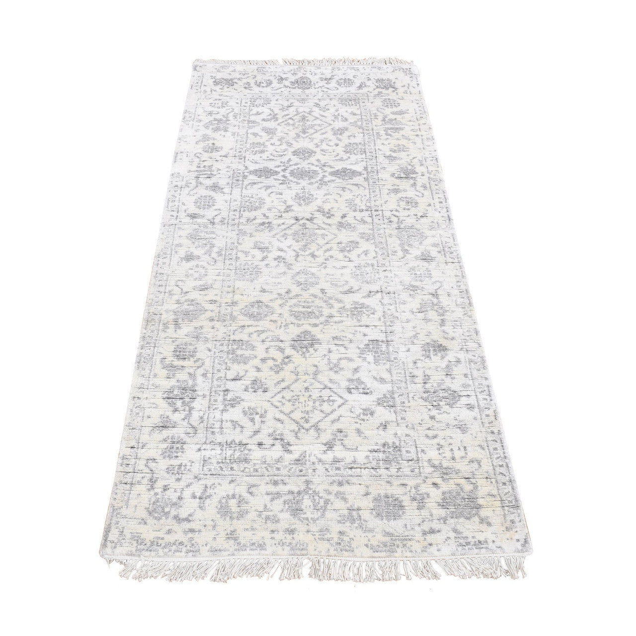 Ivory 2'6" x 6'0" Transitional Hand knotted Wool/Silk Rug - Sku: O087346