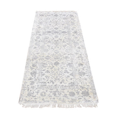 Transitional Wool & Silk Hand Knotted Rug Ivory No Border 2.6X6.0 -O087346