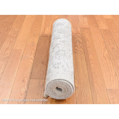 Transitional Wool & Silk Hand Knotted Rug Ivory No Border 2.6X6.0 -O087346