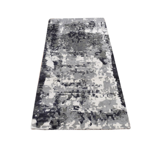 Modern and Contemporary Wool & Silk Hand Knotted Rug Black No Border 2.7X5.9 -O087347