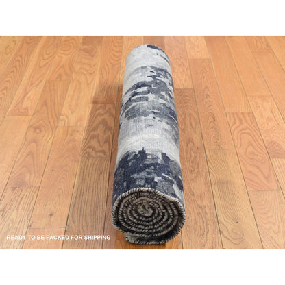 Modern and Contemporary Wool & Silk Hand Knotted Rug Black No Border 2.7X5.9 -O087347
