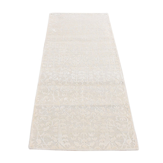 Modern and Contemporary Wool & Silk Hand Knotted Rug Ivory No Border 2.5X6.0 -O087348