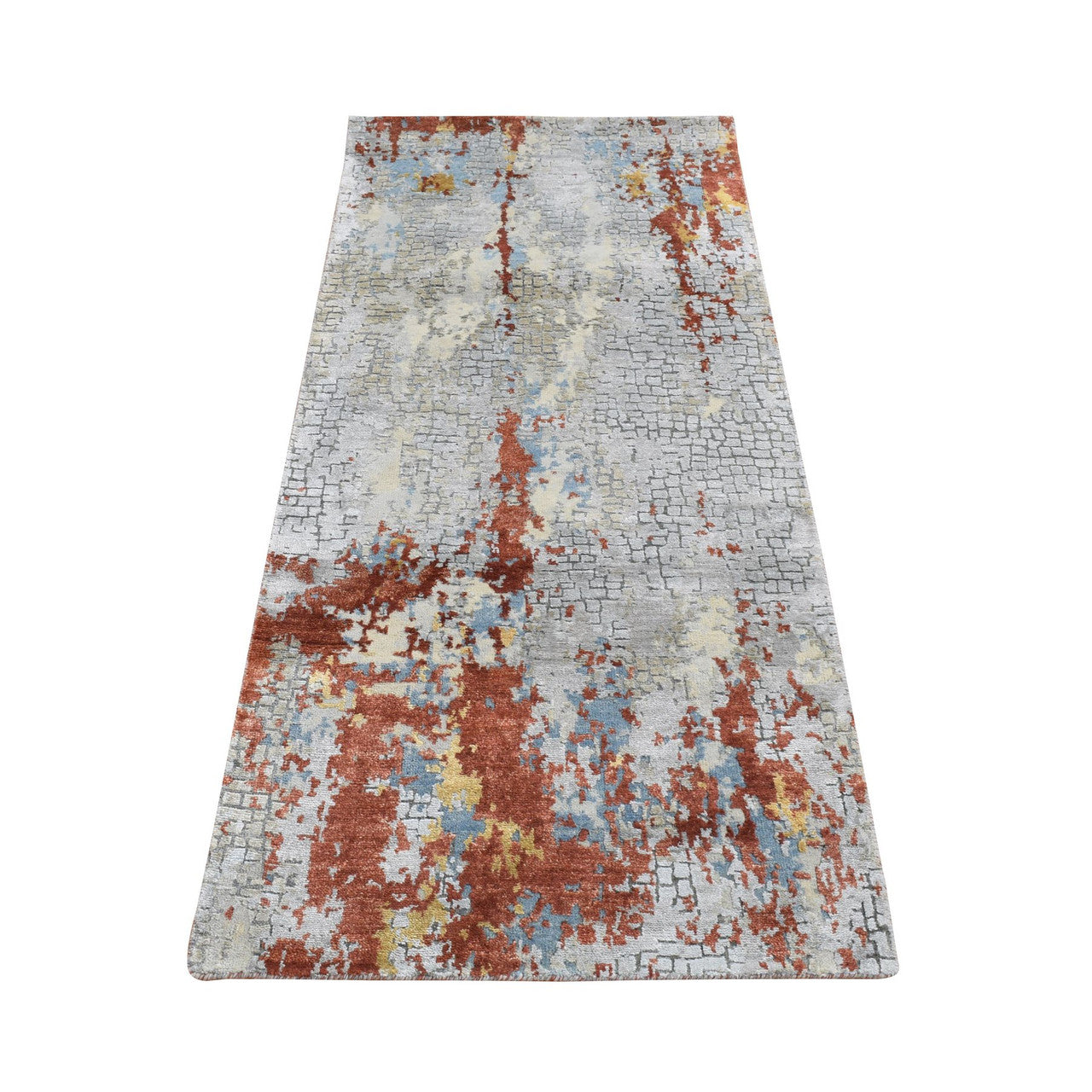 Gray 2'6" x 5'10" Modern and Contemporary Hand knotted Wool/Silk Rug - Sku: O087351