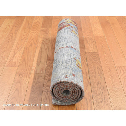 Modern and Contemporary Wool & Silk Hand Knotted Rug Grey No Border 2.6X5.10 -O087351