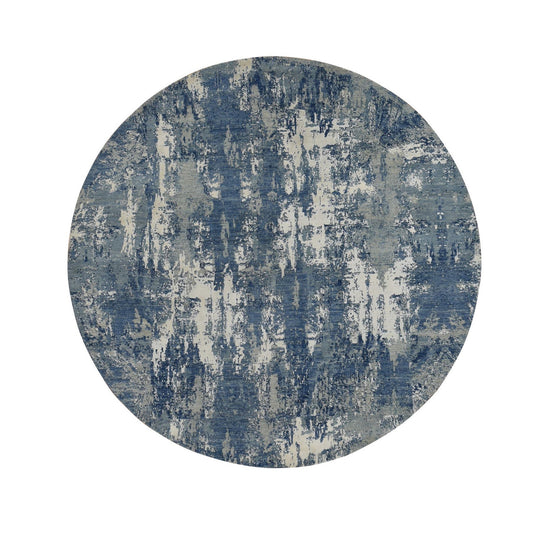 Modern and Contemporary Wool & Pure Silk Hand Knotted Rug Blue No Border 8.1X8.1 -O087356
