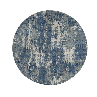 Modern and Contemporary Wool & Pure Silk Hand Knotted Rug Blue No Border 8.1X8.1 -O087356