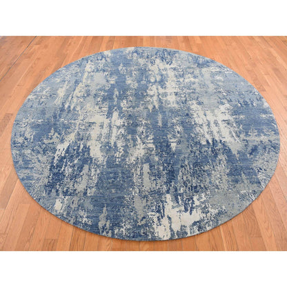 Modern and Contemporary Wool & Pure Silk Hand Knotted Rug Blue No Border 8.1X8.1 -O087356