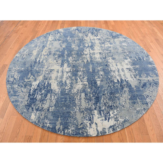 Modern and Contemporary Wool & Pure Silk Hand Knotted Rug Blue No Border 8.1X8.1 -O087356