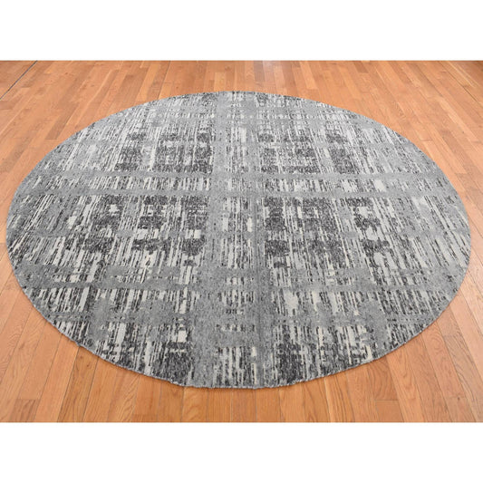 Modern and Contemporary Wool Hand Knotted Rug Grey No Border 8.1X8.1 -O087357