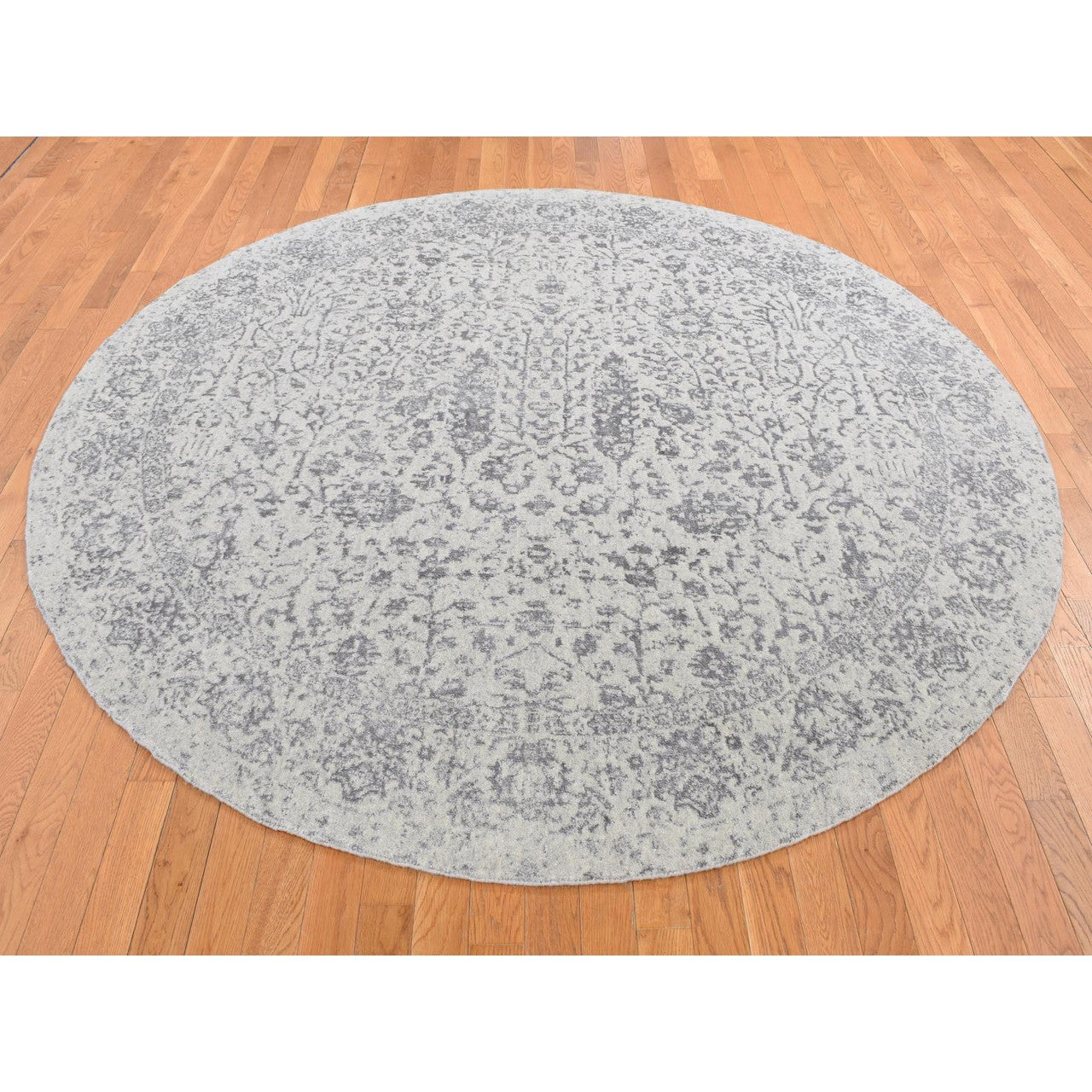Transitional Wool & Silk Hand Loomed Rug Grey No Border 7.9X7.9 -O087359