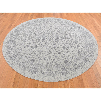 Transitional Wool & Silk Hand Loomed Rug Grey No Border 7.9X7.9 -O087359