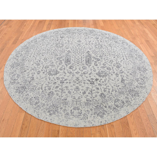 Transitional Wool & Silk Hand Loomed Rug Grey No Border 7.9X7.9 -O087359