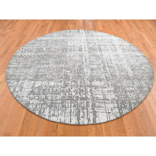 Modern and Contemporary Wool & Silk Hand Knotted Rug Grey No Border 8.2X8.2 -O087361