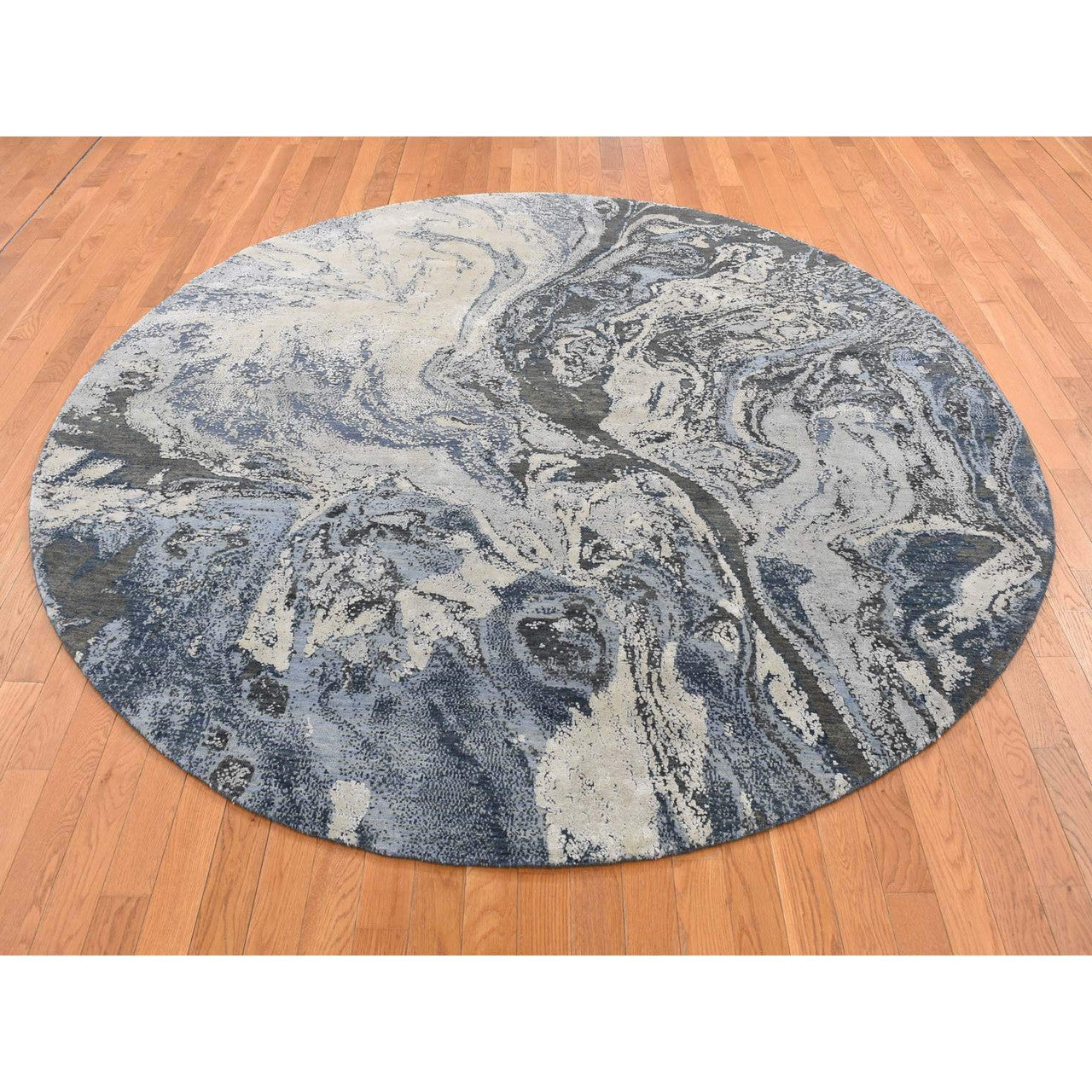 Modern and Contemporary Wool & Silk Hand Knotted Rug Blue No Border 8.1X8.1 -O087362