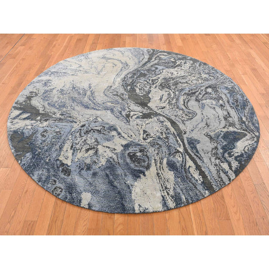 Modern and Contemporary Wool & Silk Hand Knotted Rug Blue No Border 8.1X8.1 -O087362