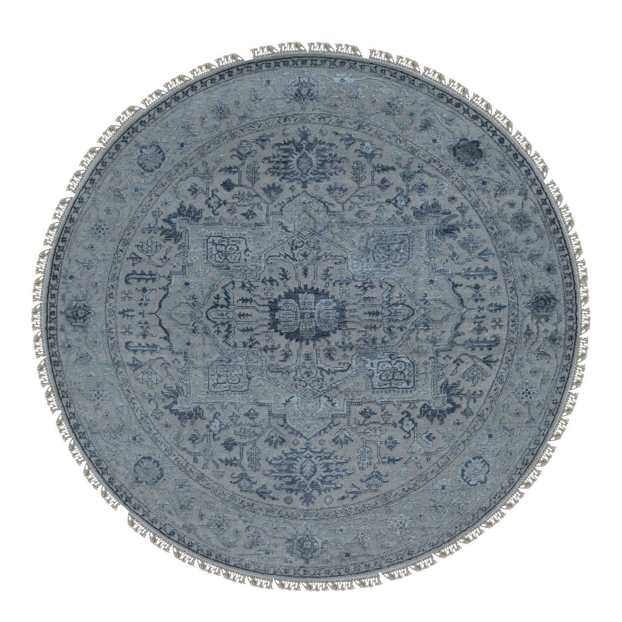 Heriz Wool & Silk Hand Knotted Rug Grey Gray 8.1X8.1 -O087366
