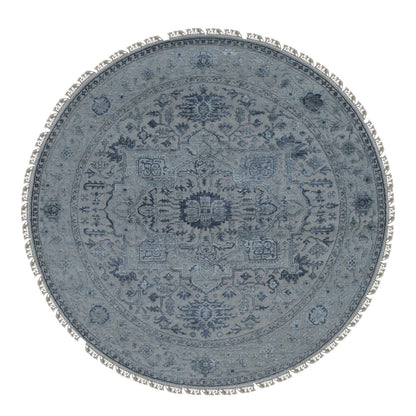 Heriz Wool & Silk Hand Knotted Rug Grey Gray 8.1X8.1 -O087366
