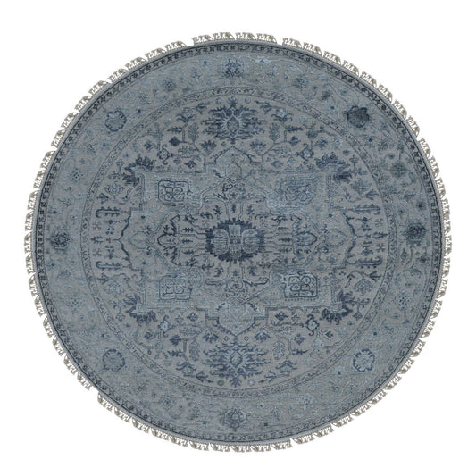 Heriz Wool & Silk Hand Knotted Rug Grey Gray 8.1X8.1 -O087366