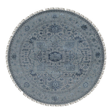 Heriz Wool & Silk Hand Knotted Rug Grey Gray 8.1X8.1 -O087366