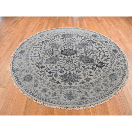 Heriz Wool & Silk Hand Knotted Rug Grey Gray 8.1X8.1 -O087366