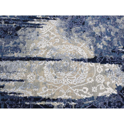 Transitional Wool & Silk Hand Knotted Rug Blue No Border 7.10X7.10 -O087367