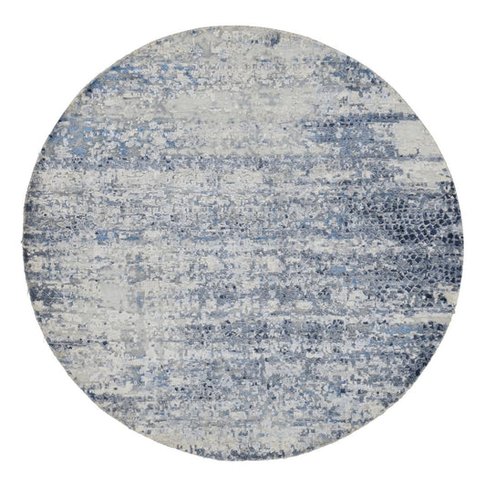 Modern and Contemporary Wool & Silk Hand Knotted Rug Blue No Border 6.0X6.0 -O087374