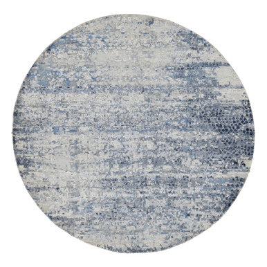 Modern and Contemporary Wool & Silk Hand Knotted Rug Blue No Border 6.0X6.0 -O087374